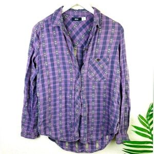 BDG Boho Embroidered Plaid  Flannel Shirt